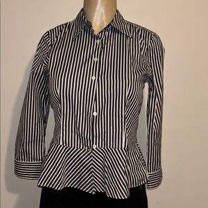 Lauren Ralph Peplum Black White Stripe Button Down size 4P